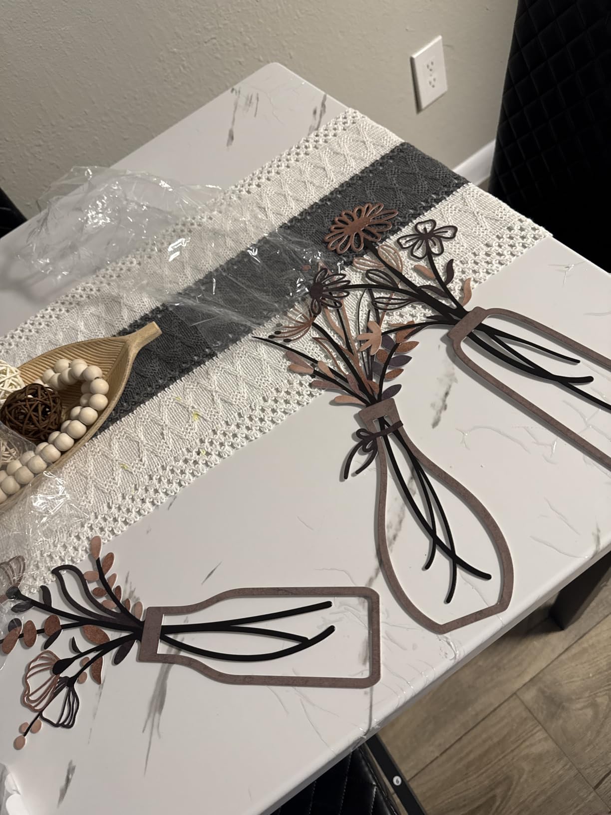Pigort 3 Pieces Metal Flowers Wall Arts - Rustic Farmhouse Style Decor Metal Wall Art Black Minimalist Flower Natural Themed Wall Decors for Home Bedroom Dining Room Housewarming (Brown) customer photo 2