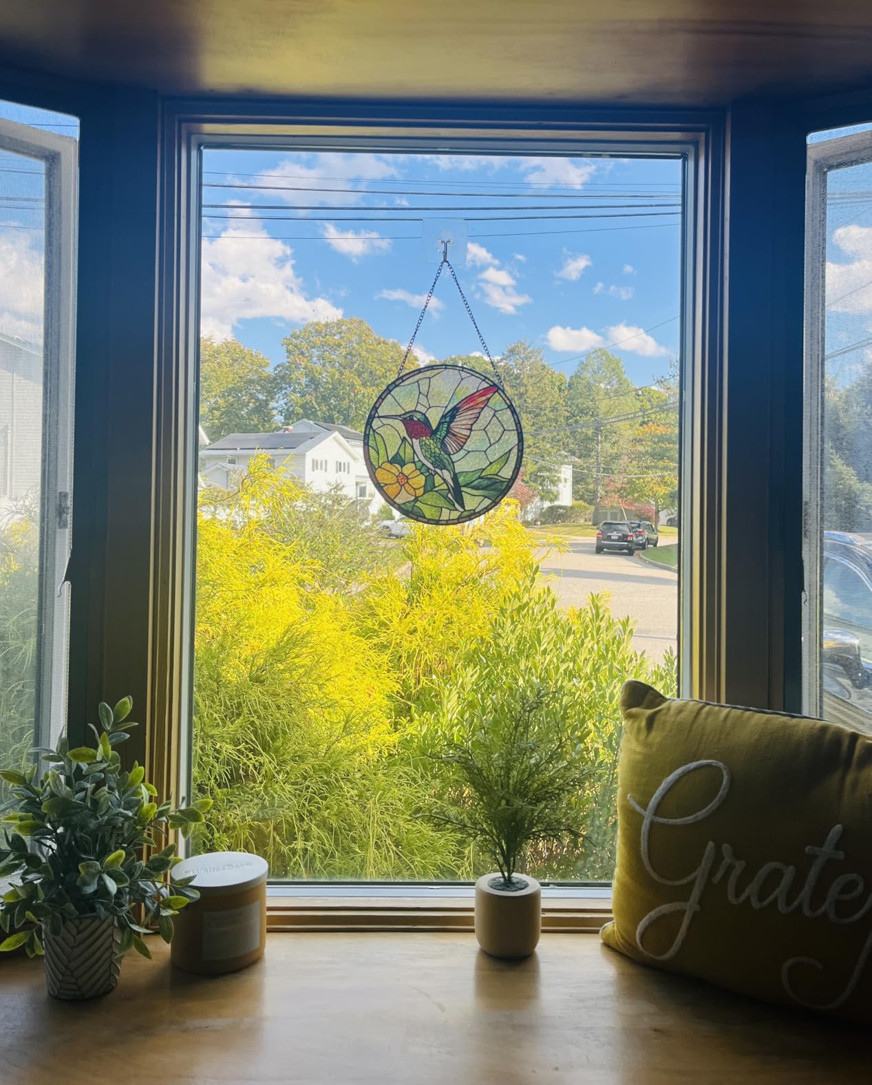 Stained Glass Window Hanging Bees Flower Suncatcher Gifts for Women 7.8