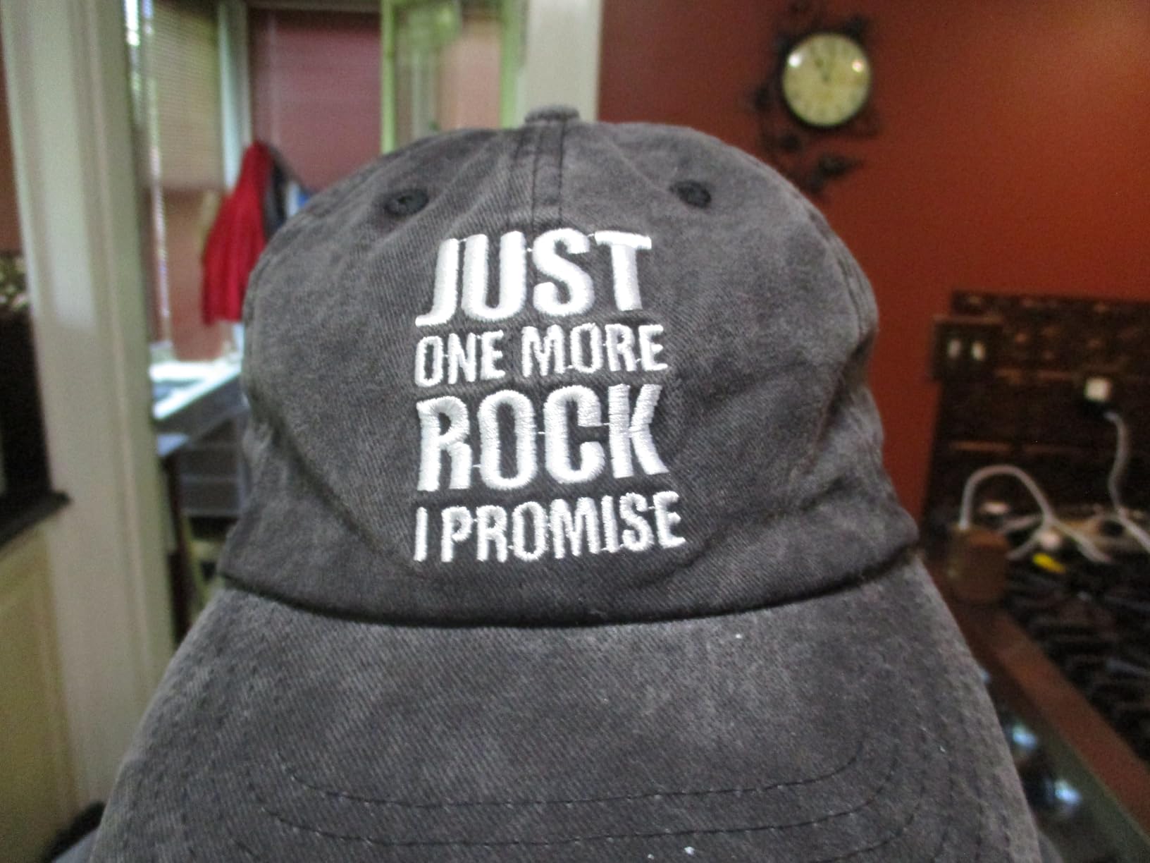 Rock Collector Gifts, Geology Gifts, Adjustable Embroidered Hat | Rock collector gifts for geology lovers: embroidered quote, washed cotton comfort, curved brim, and an adjustable buckle customer photo 2