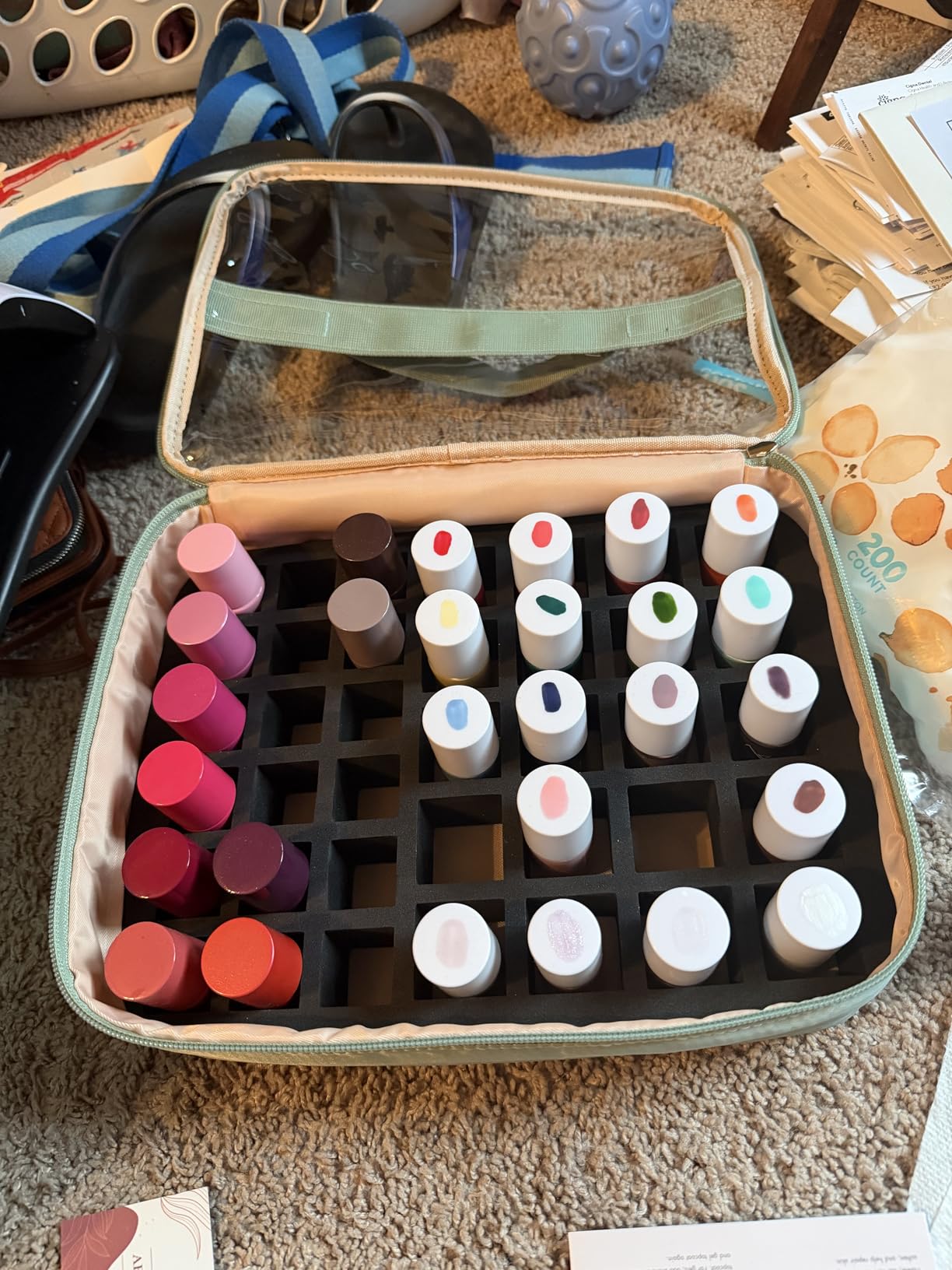 CUBETASTIC Extra Large Nail Polish Organizer Case Holds 86 to 100+ Bottles Nail Polish & Nail Lamp, Nail Supplies Storage Carrying Bag with 2 Removable Pouches (Blue Floral, 86 Slots) customer photo 2