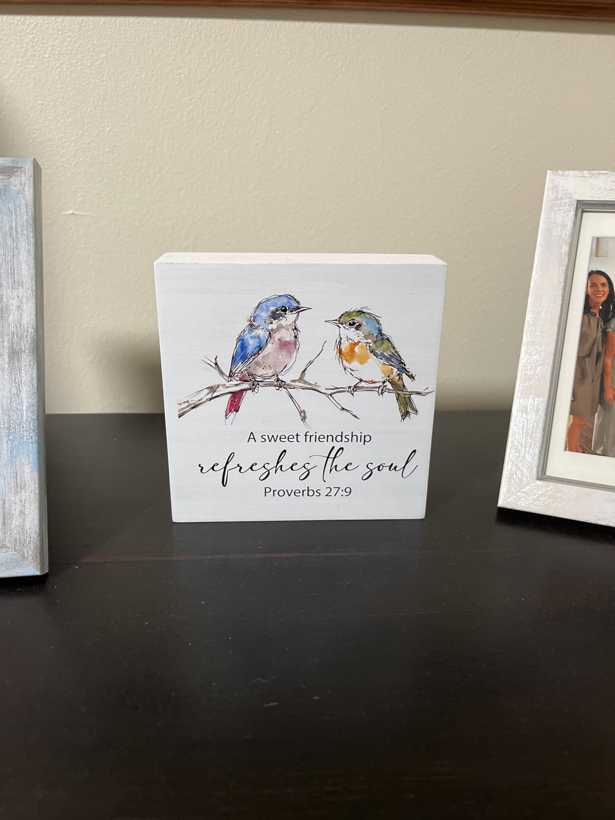 Hummingbird Decor, Hummingbird Gifts For Women, Hummingbirds Appear When Angels Are Near Wooden Box Signs, Farmhouse Floral Bird Wood Decoration Home Decor For Desk Table Shelf 5x5 Inch customer photo 1