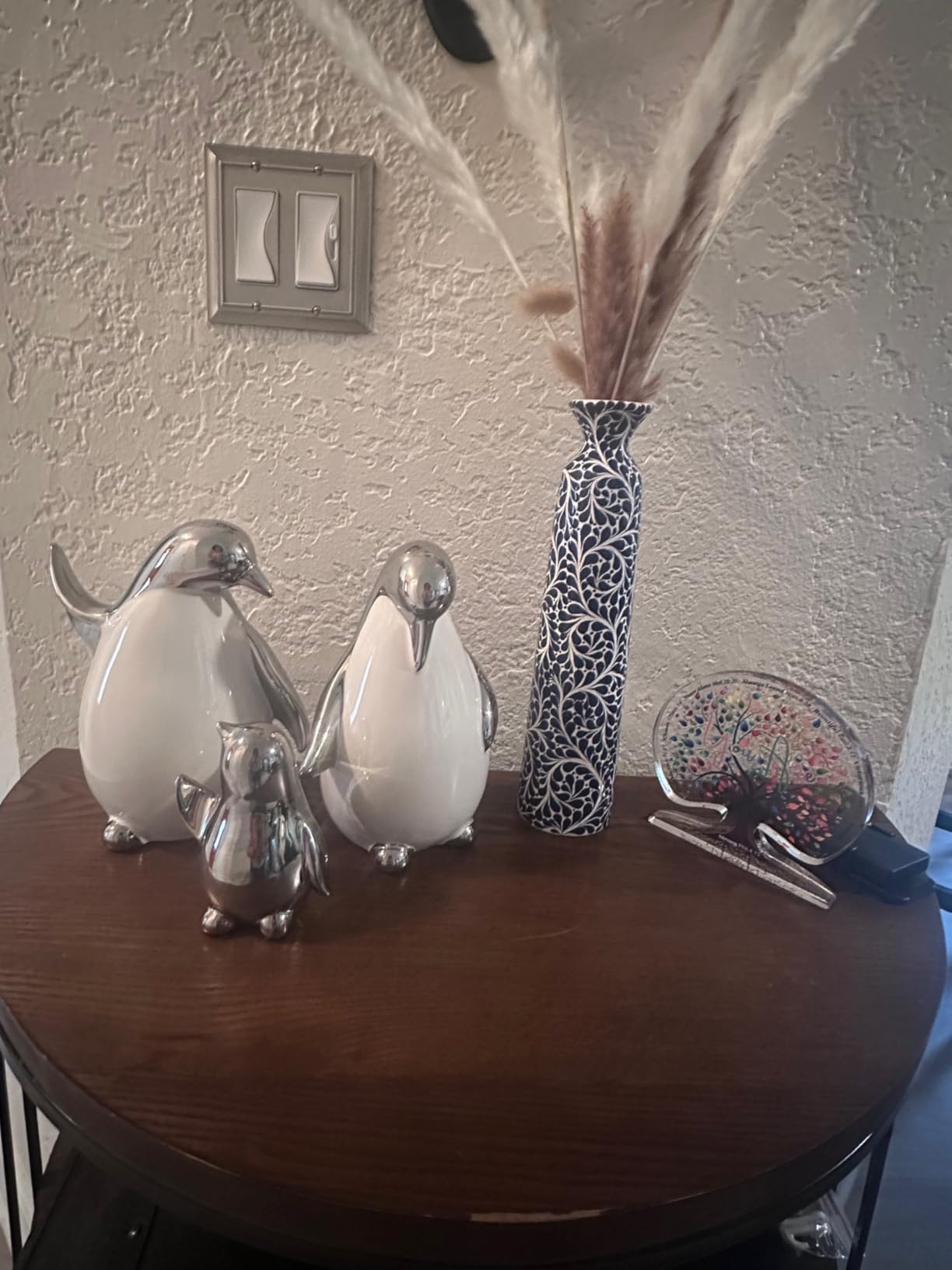 Set of 3 Ceramic Statues Aesthetic Abstract Penguins Sculpture Home Decor | Cute Modern Decorative Statue for Living Room, Bedroom, Office, Table Centerpiece (White Silver) customer photo 1