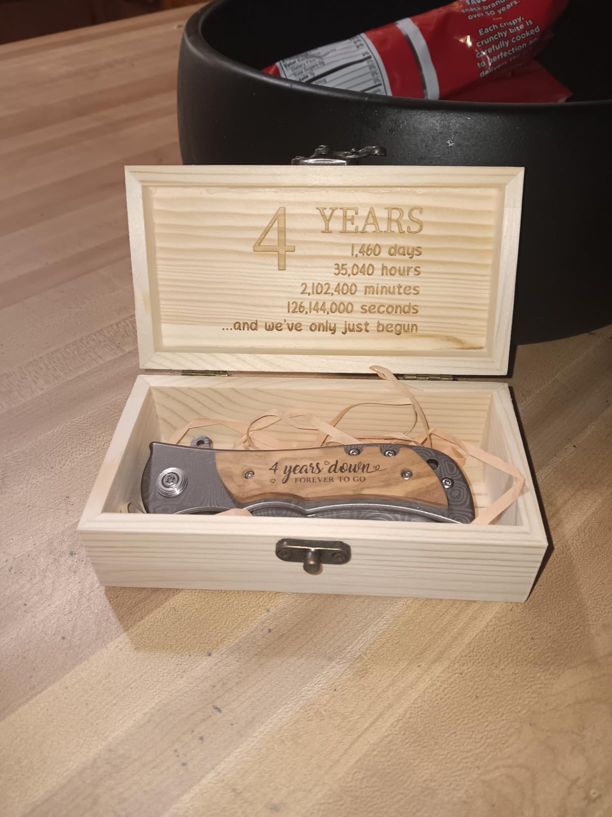 13 Years Anniversary Husband Engraved Folding Knife | 13 Years Engraved Wood Handle, Stainless Steel Blade, Wooden Gift Box Included, Anniversary Keepsake for Men customer photo 2