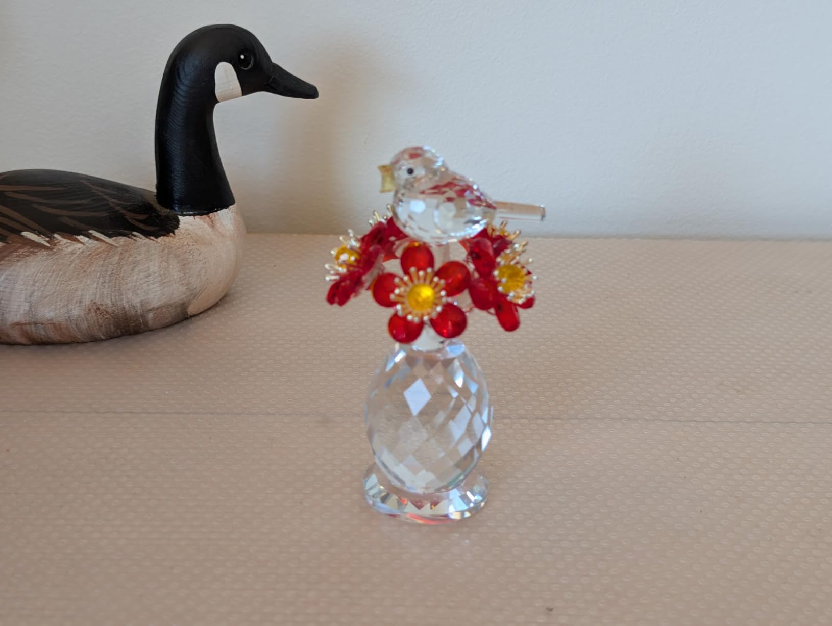 Crystal Bird Flower Vase Figurine 4.7