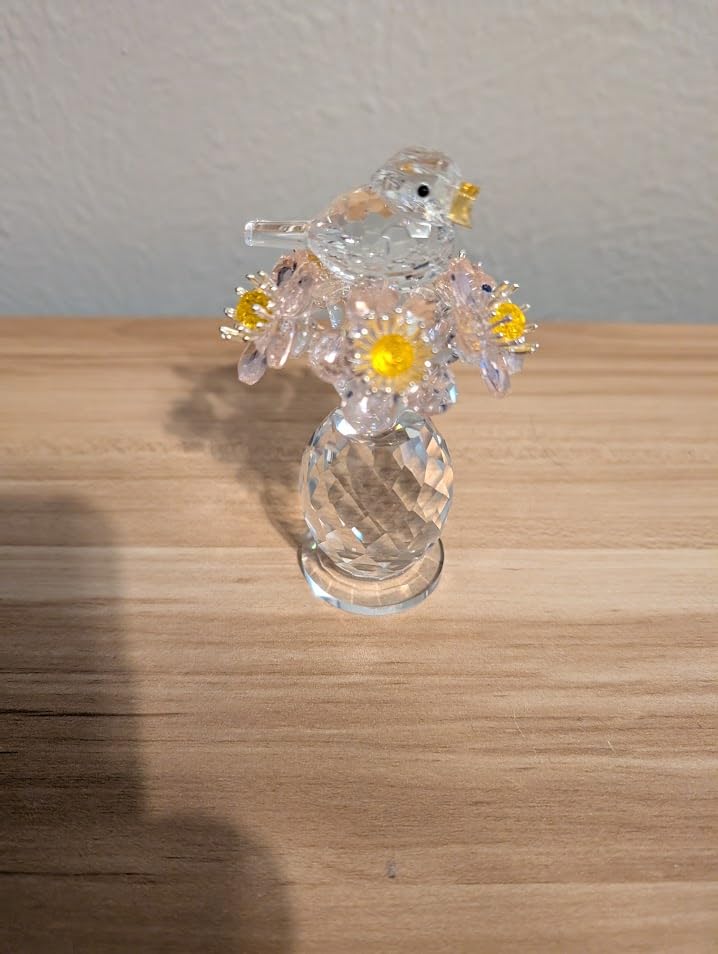 Crystal Bird Flower Vase Figurine 4.7