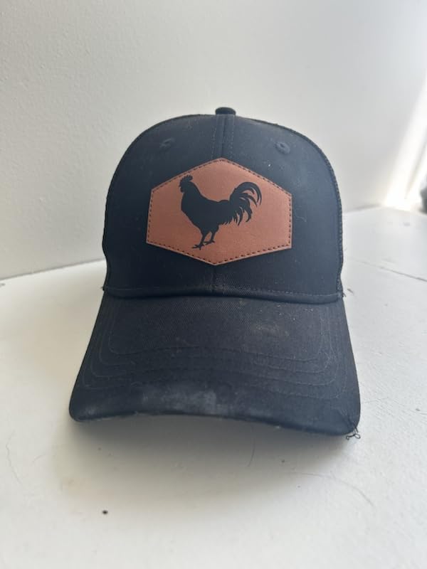 Rooster Baseball Cap for Chicken Lovers, Leather Trucker Hat Snapback Hat for Men Women Brown customer photo 1