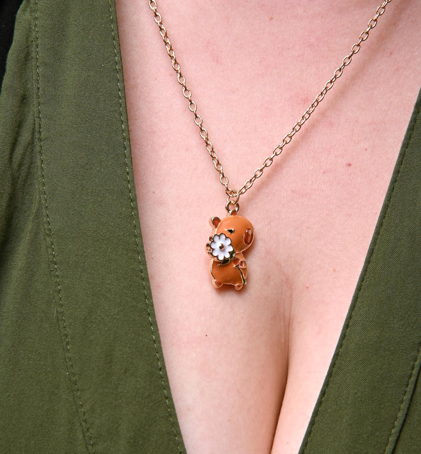 MOONWALTZ Cute Cartoon Capybara Duck Hedgehog Smile Rotatable Necklace for Women, Fun Enamel Animal Charm Pendant Necklace with Adjustable Chain Funny Animal Jewelry Gift for Capybara Lover customer photo 1