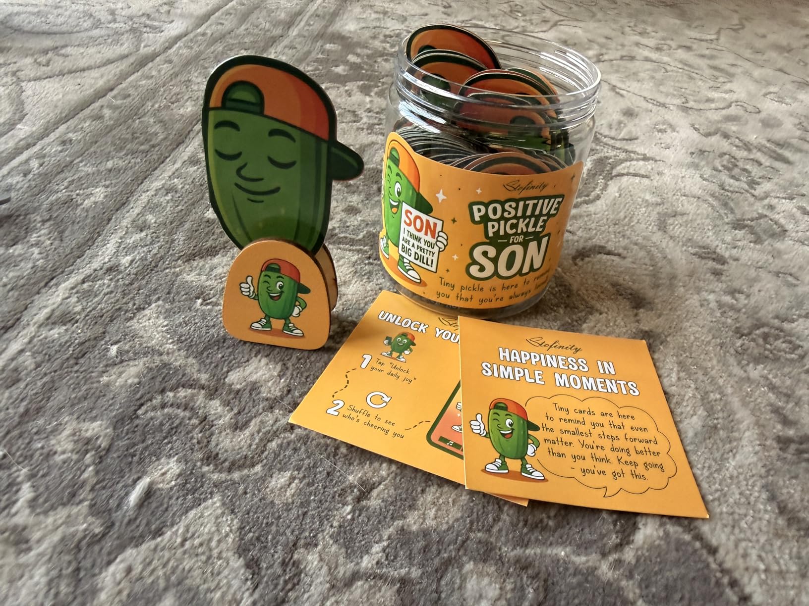 Positive Pickle Jar, 60 Affirmation Cards, Teacher Back to School Gifts | motivational cards, wooden stand, desk decor, inspirational gift for teen girls, friends, coworkers customer photo 2