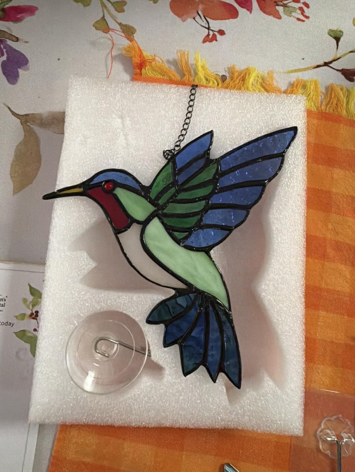 2 Pcs Hummingbird Stained Glass Window Hanging Suncatchers,Gifts for Women | Handmade Copper Foil Art,Birthday Anniversary Gift For Mom Grandma Wife Mother In Law,Bird Lovers Sun Catcher Decor,6 Inch customer photo 2