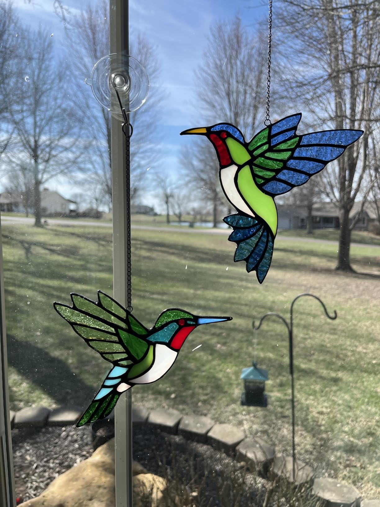 2 Pcs Red Cardinal Stained Glass Suncatchers, for Mom, Nana | Handmade Copper Foil Art, Sympathy Memorial Present for Women Grandma Wife, Red Bird Window Hanging Decor, Christmas Ornament customer photo 1