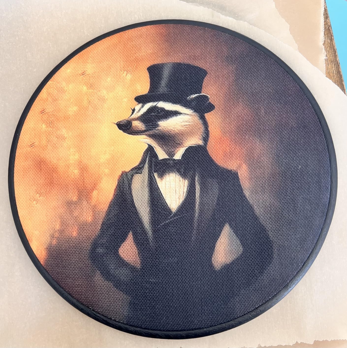 Mcehtle Vintage Gentleman Badger Animal Wall Art Decor, Whimsical Badger in Tuxedo Framed Canvas Prints 10x10, Retro Wild Animal Round Wall Hanging Artwork Decorations for Home Bedroom Living Room customer photo 2