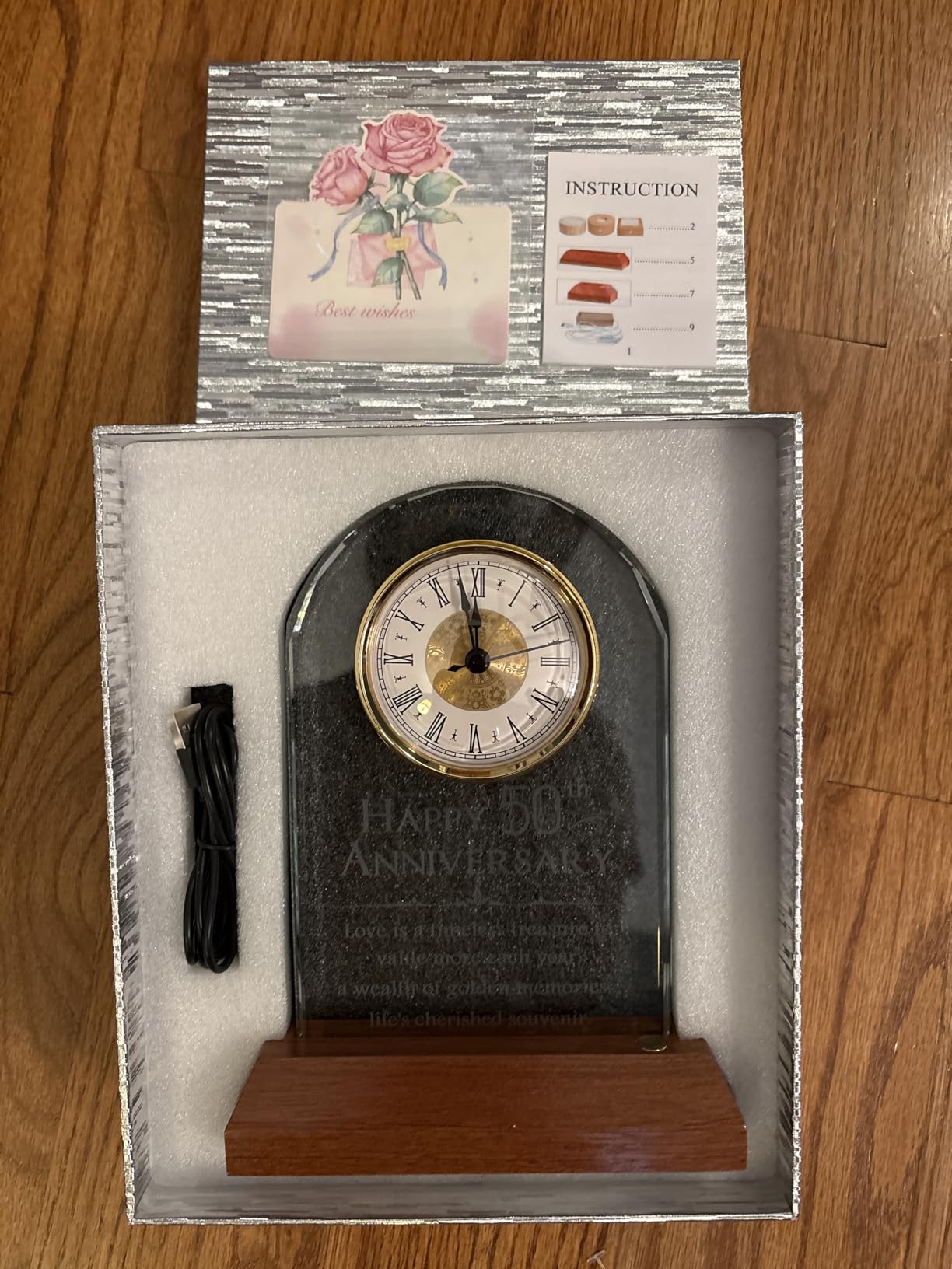 YWHL 35th Wedding Anniversary Clock Gifts for Couple, 35 Years for Wife Husband, Table Clock Glass Presents with Wooden Light Base for Home Decoration customer photo 1
