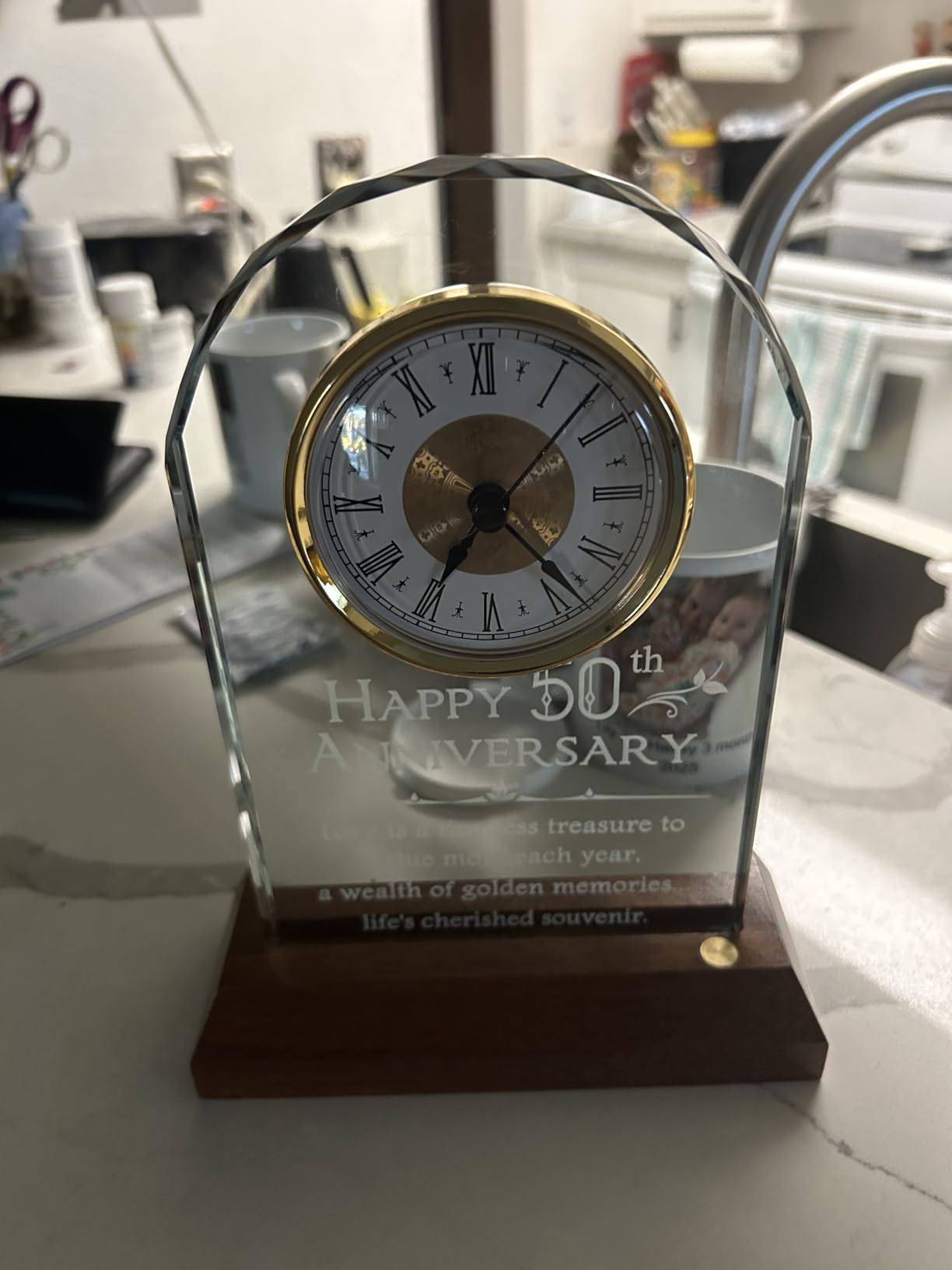 YWHL 35th Wedding Anniversary Clock Gifts for Couple, 35 Years for Wife Husband, Table Clock Glass Presents with Wooden Light Base for Home Decoration customer photo 2