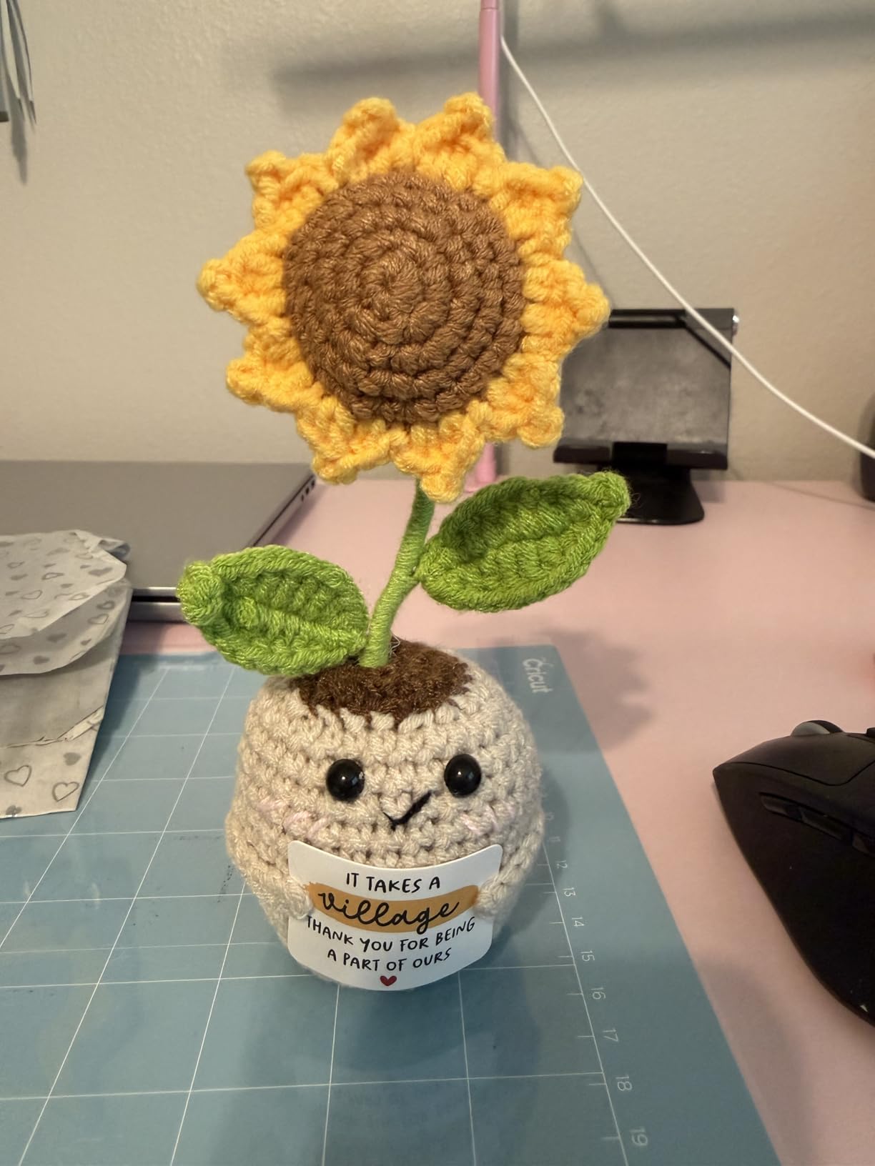 HEXMOZ Back to School Teacher Gifts - Thank You Gifts for Women | Appreciation Gift for Teacher Nurse Daycare Provider Nanny Babysitter - It Takes A Village Collectible Sunflower Crochet customer photo 1
