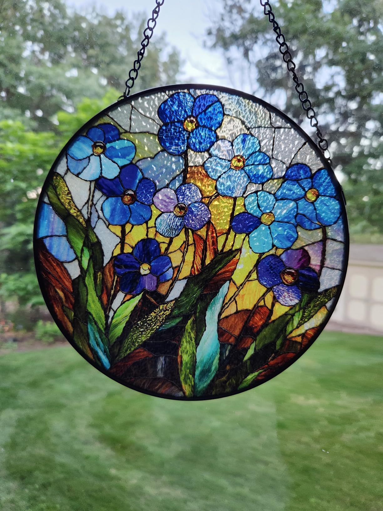Stained Glass Window Hanging - Red Ladybug Green Plant Flower Sun Catcher customer photo 1