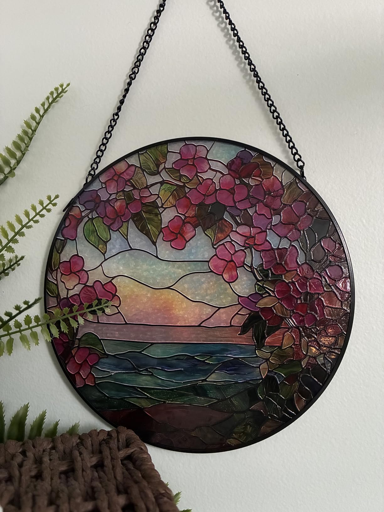 Stained Glass Window Hanging - Red Ladybug Green Plant Flower Sun Catcher customer photo 2