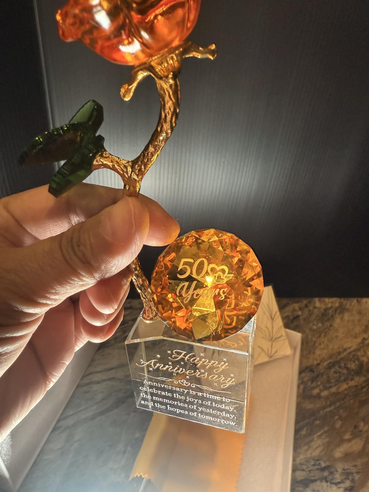 YWHL 45th Wedding Anniversary Rose Gifts for Parents, Crystal Rose Figurine with Blue Diamond customer photo 1