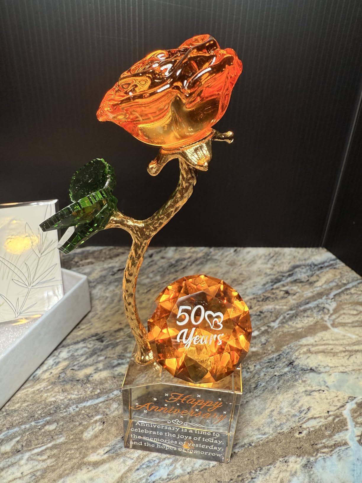 YWHL 45th Wedding Anniversary Rose Gifts for Parents, Crystal Rose Figurine with Blue Diamond customer photo 2