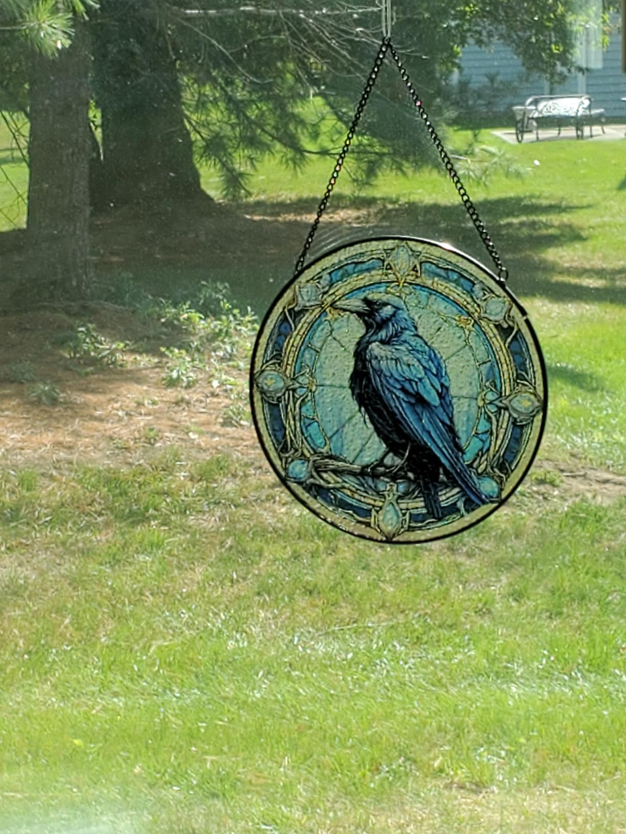 8 Inch Stained Glass Suncatcher Ornament, DOUHASU Crow Sun Catchers Indoor Window, Stained Glass Window Hanging, Home Decor, Bird Lovers Gifts for Women, Men customer photo 2