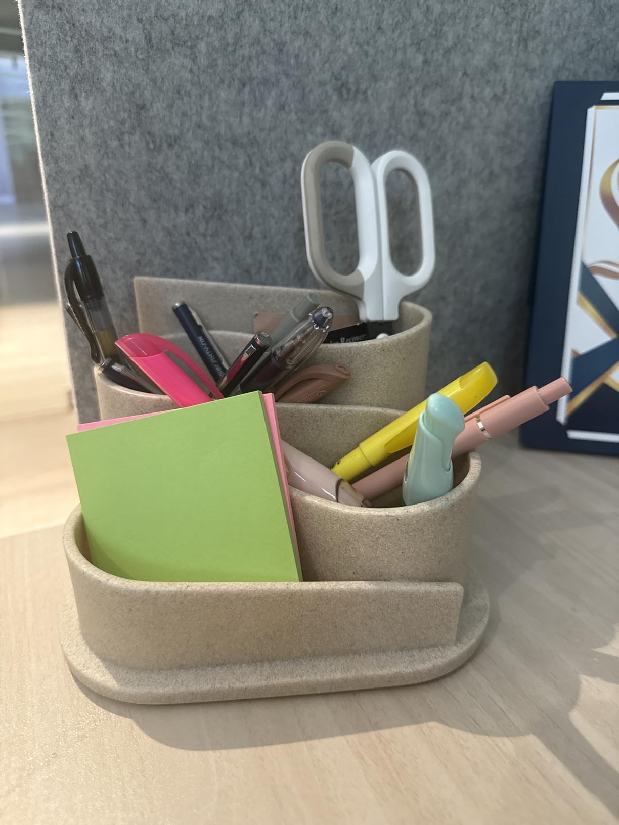 OAKOA Aesthetic Desk Organizer - Aesthetic Office Desk Accessories - Boho Pen Holder - Neutral Beige Desk Accessories - Home Office Essentials for Women - Cute Pencil Holder customer photo 2