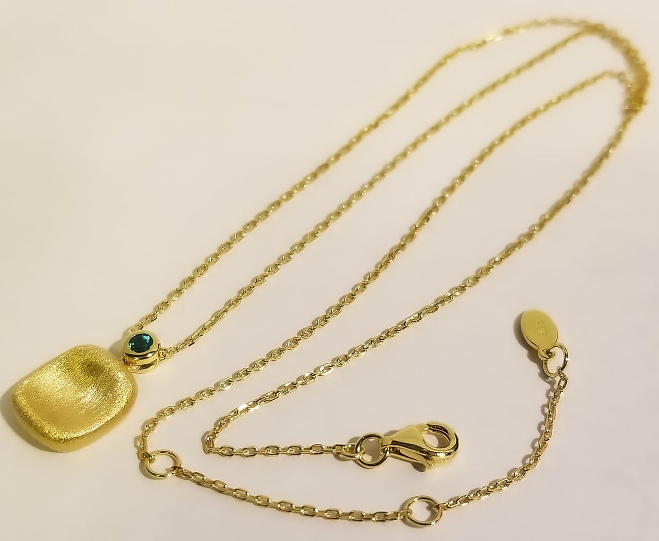 Emerald Moissanite Necklace for Women, Brushed Gold Pendant Necklace | 14K gold plated sterling silver necklace, heart/flower/teardrop/round pendant, non tarnish jewelry gifts for wife mom customer photo 1