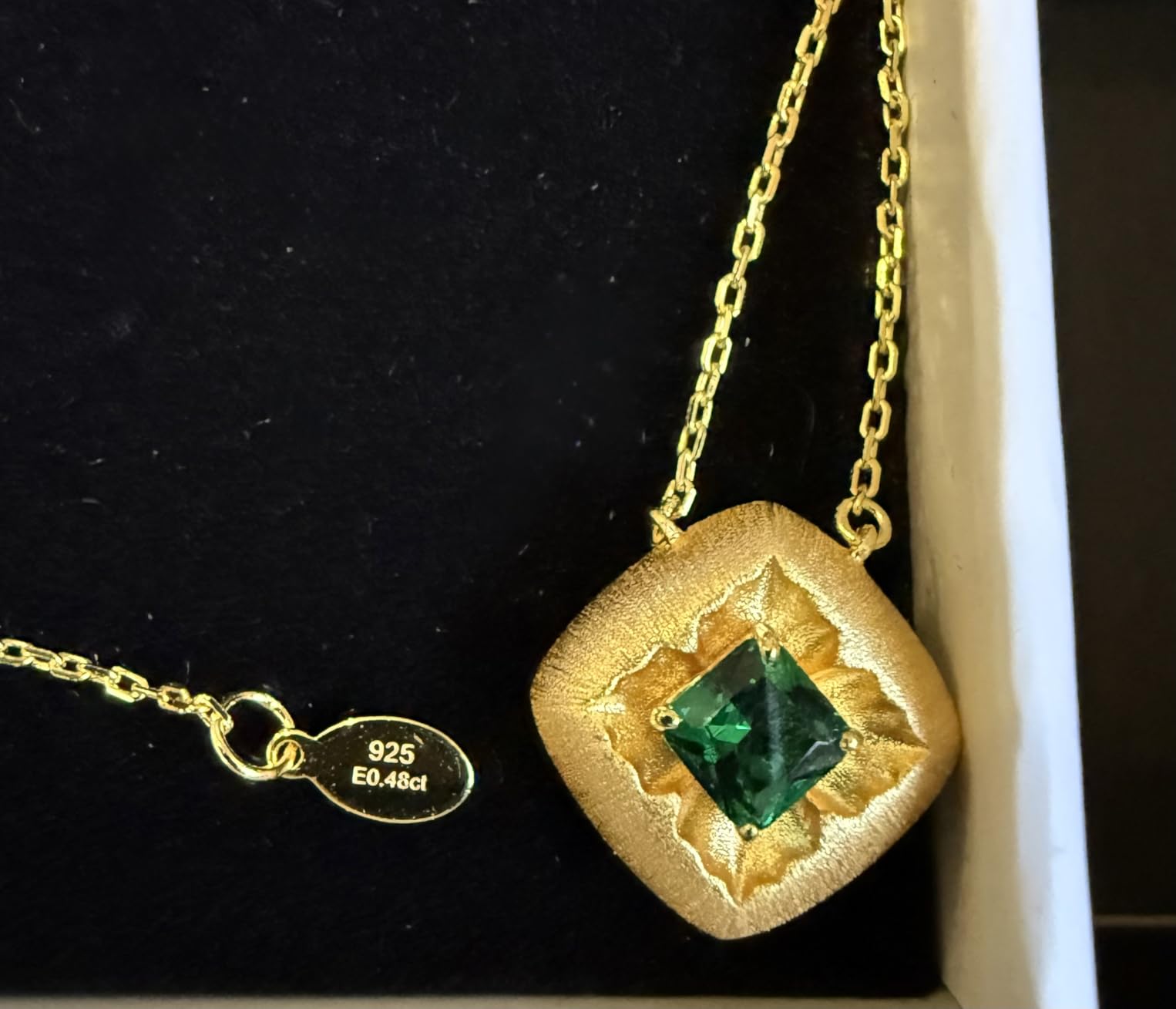 Emerald Moissanite Necklace for Women, Brushed Gold Pendant Necklace | 14K gold plated sterling silver necklace, heart/flower/teardrop/round pendant, non tarnish jewelry gifts for wife mom customer photo 2