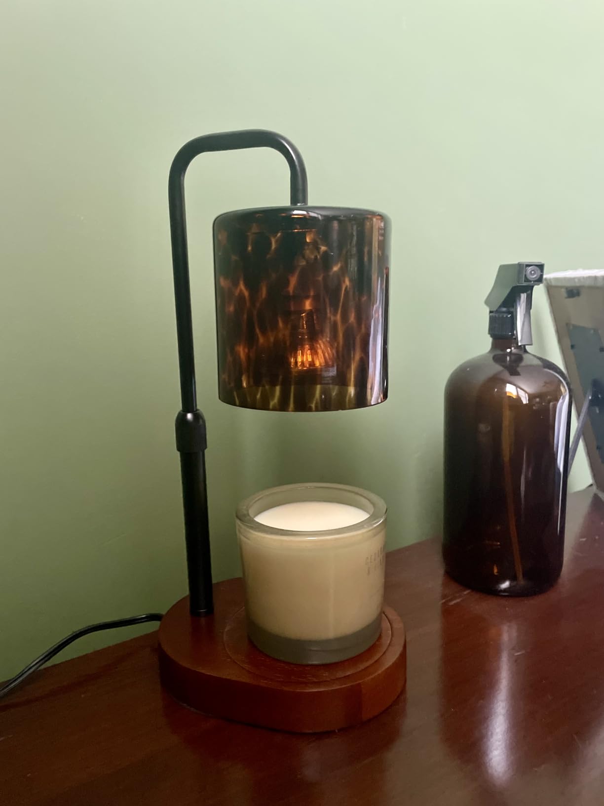 Candle Warmer Lamp with Timer, Tortoise Shell Glass Shade | Height Adjustable, Dimmable, with Leopard-Inspired Details, Vintage Home Decor, Includes 2 Bulbs customer photo 1