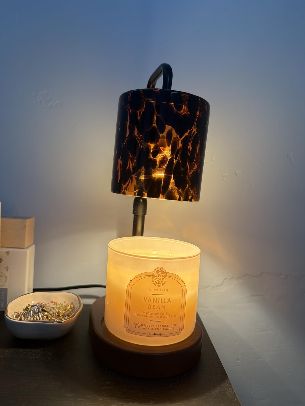 Candle Warmer Lamp with Timer, Tortoise Shell Glass Shade | Height Adjustable, Dimmable, with Leopard-Inspired Details, Vintage Home Decor, Includes 2 Bulbs customer photo 2