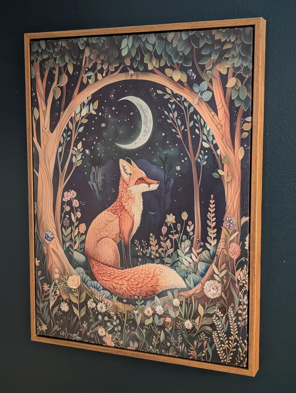 Framed Vintage Fox Wall Art Dark Academia Moon and Floral Picture Wall Decor Whimsical Forest Animal Botanical Painting Canvas Prints Moody Flowers CottageCore Artwork for Living Room Bedroom customer photo 1