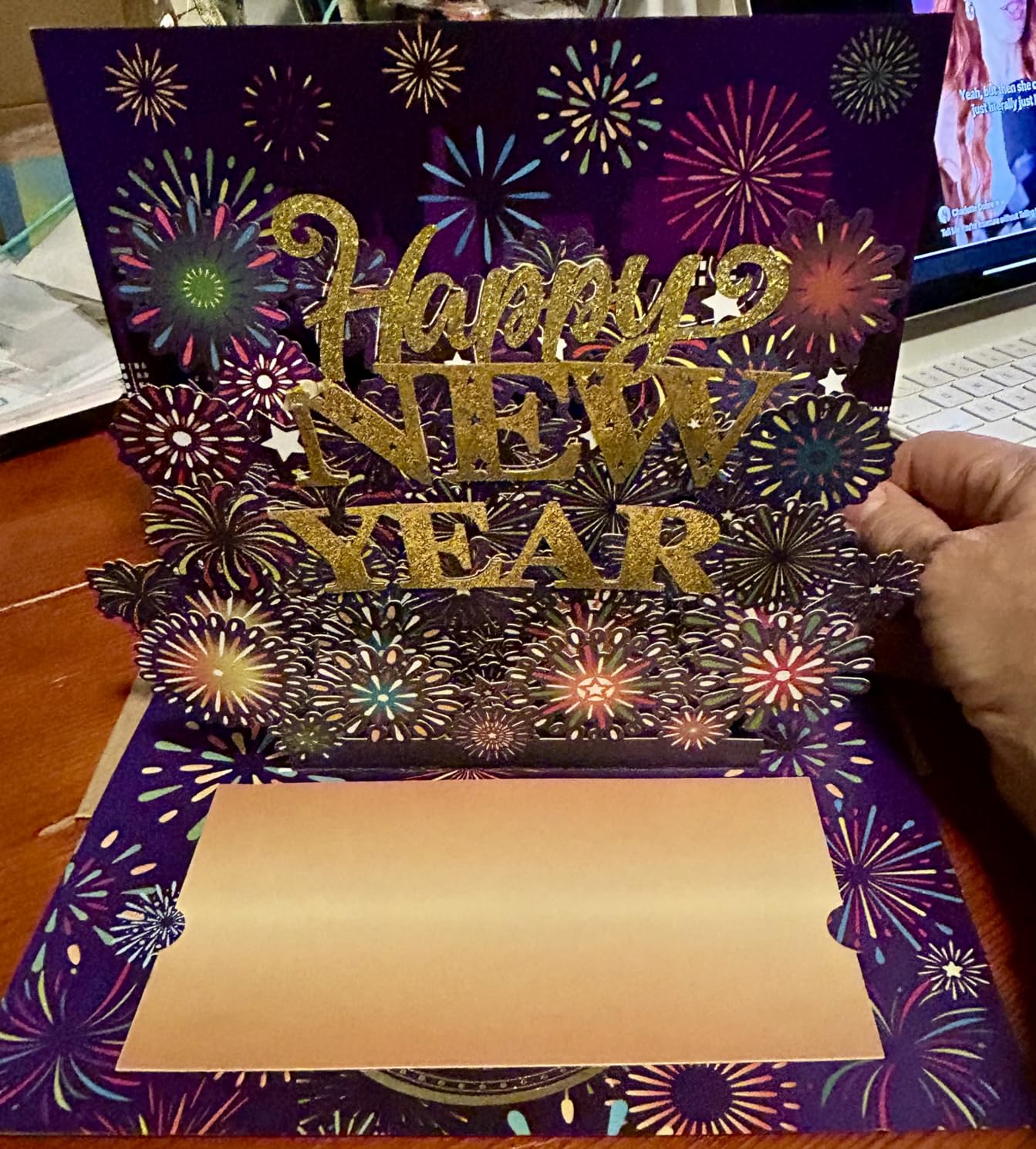 Giiffu 2 Pack Happy New Year Pop Up Card, Handmade 3D New Year Gift Cards for friends and family, with Message Note & Envelope customer photo 1