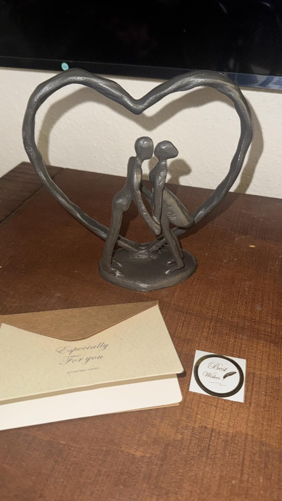 Anniversary Wedding Gift for Her Wife Husband Couple, Antique Silver Metal Couple Figurine Heart Sculpture Love Statue, Romantic 1st to 60th Anniversary, Includes Gift Box and Gift Card customer photo 1