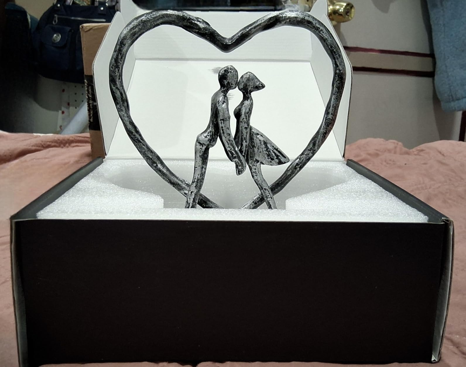 Anniversary Wedding Gift for Her Wife Husband Couple, Antique Silver Metal Couple Figurine Heart Sculpture Love Statue, Romantic 1st to 60th Anniversary, Includes Gift Box and Gift Card customer photo 2