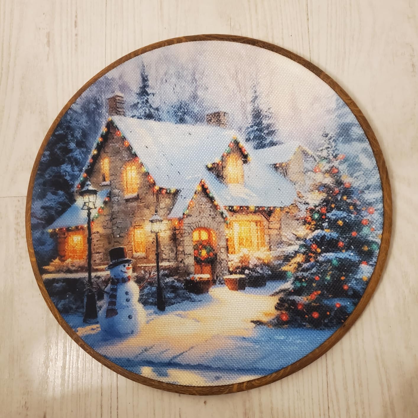 cvjutf Vintage Winter Christmas Robin Bird Wall Art Decor Framed, Rustic Farmhouse Snowy Round Wall Decor Decorations, Cottagecore Xmas Bird Canvas Prints Art for Bathroom Bedroom Living Room, 10x10 customer photo 2