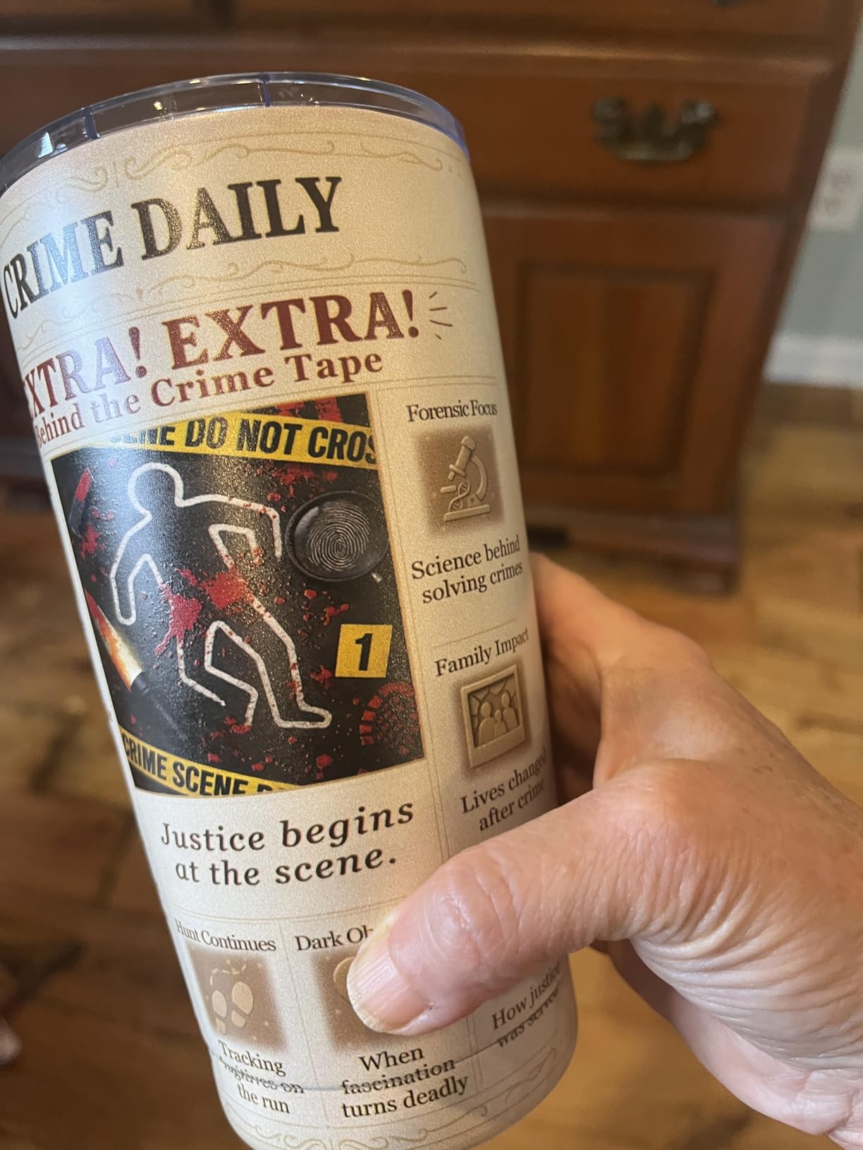 True Crime Tumbler 20oz - Insulated Stainless Steel Crime Scene Cup, Funny Gifts for True Crime Fans Women & Men, Detective Podcast Fan Gift, Leak Proof Travel Mug for Mystery Lovers customer photo 1