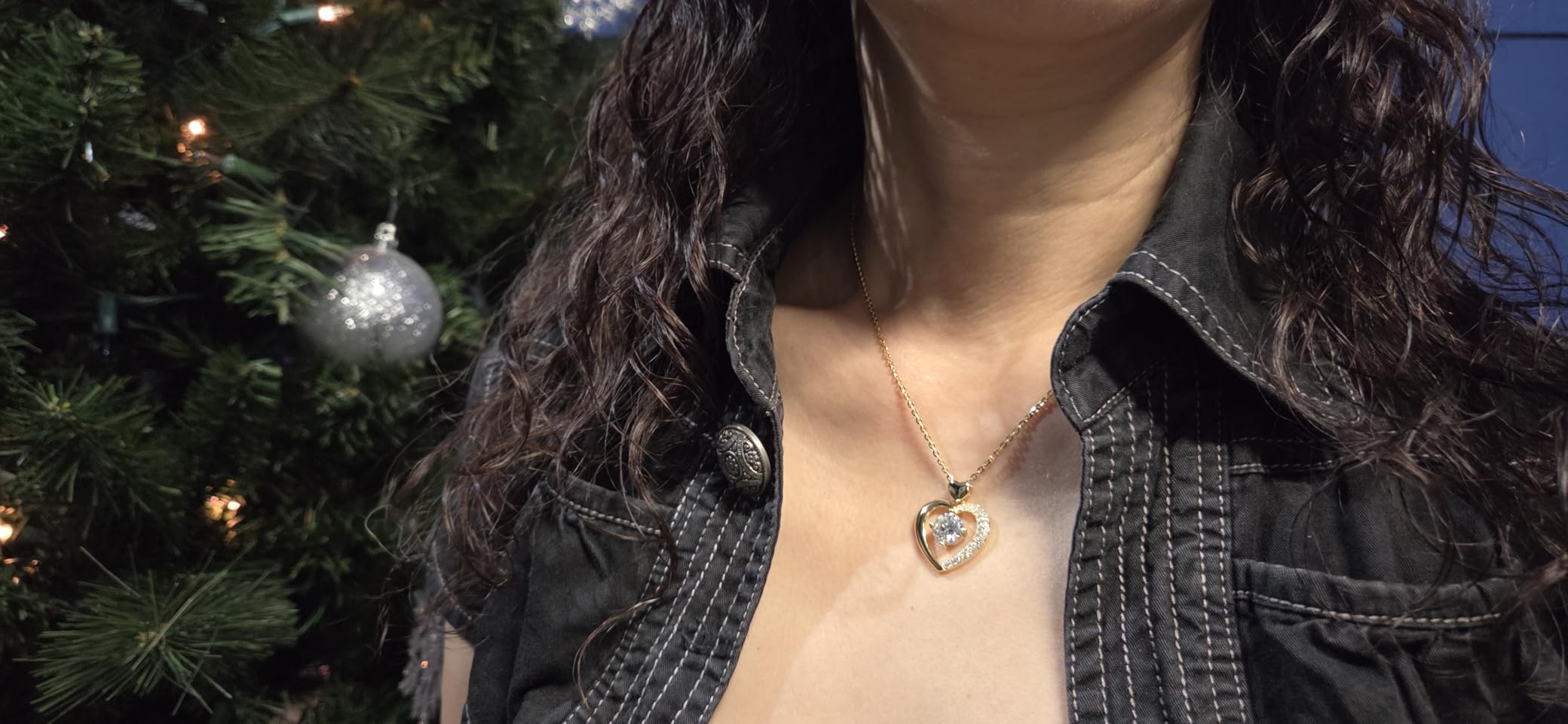 Moissanite Heart Pendant Necklace for Women, Engraved with LOVE, Sterling Silver Plated with 18K Gold Anniversary Jewelry for Wife customer photo 1