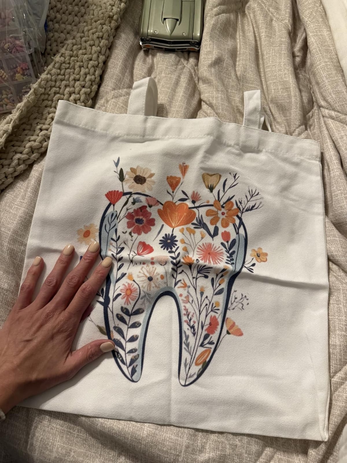 Dental Hygienist Gifts, Dental Canvas Tote Bag, Gifts for Dentists Reusable Shopping Grocery Bags customer photo 1