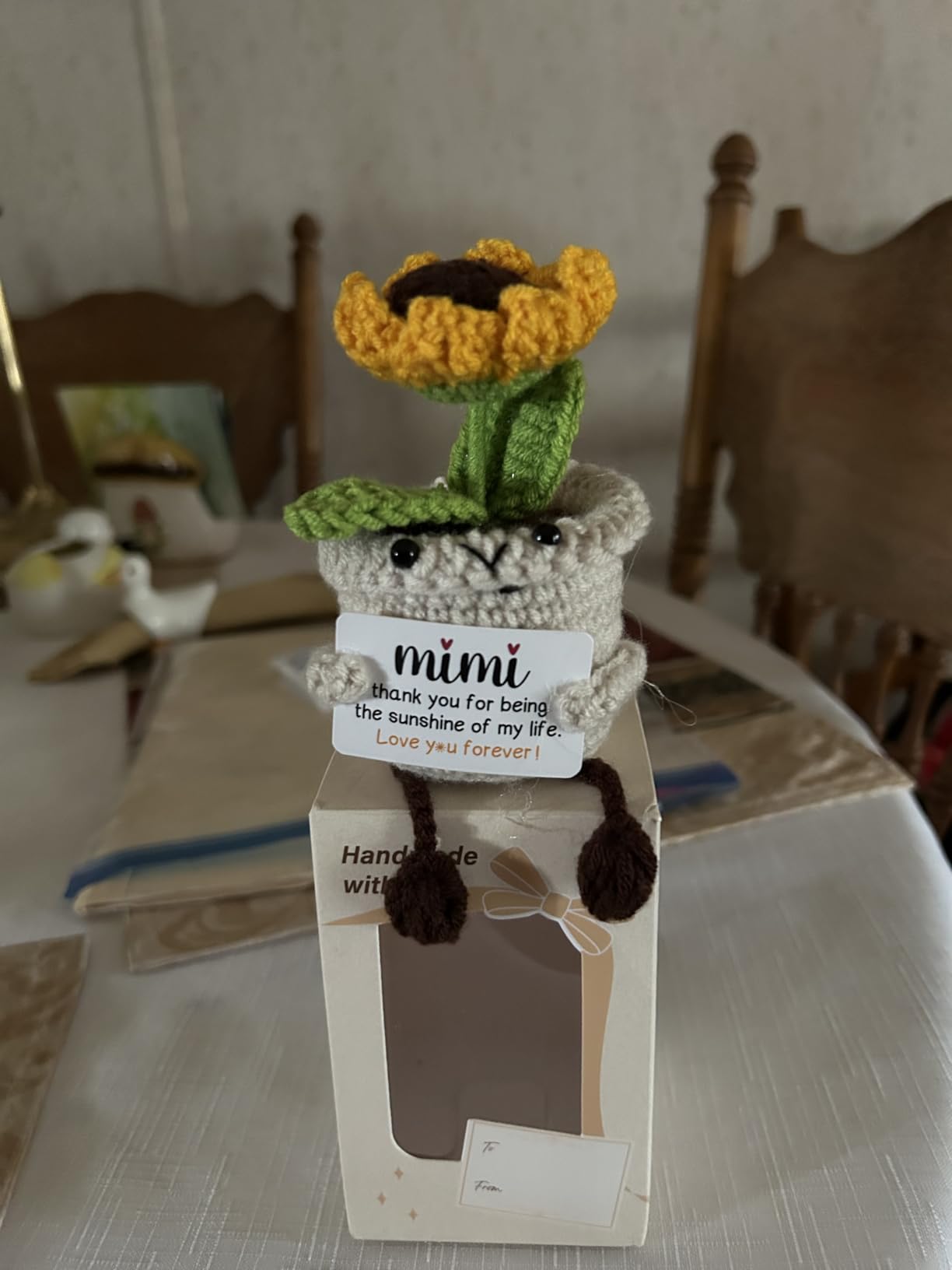 AceThrills Nanny Gifts, Nanny Birthday Gifts - Handmade Crochet Funny Cute Sunflower, Gifts for Nanny from Grandchildren, Present for Nanny on Birthday Christmas Mother's Day customer photo 2