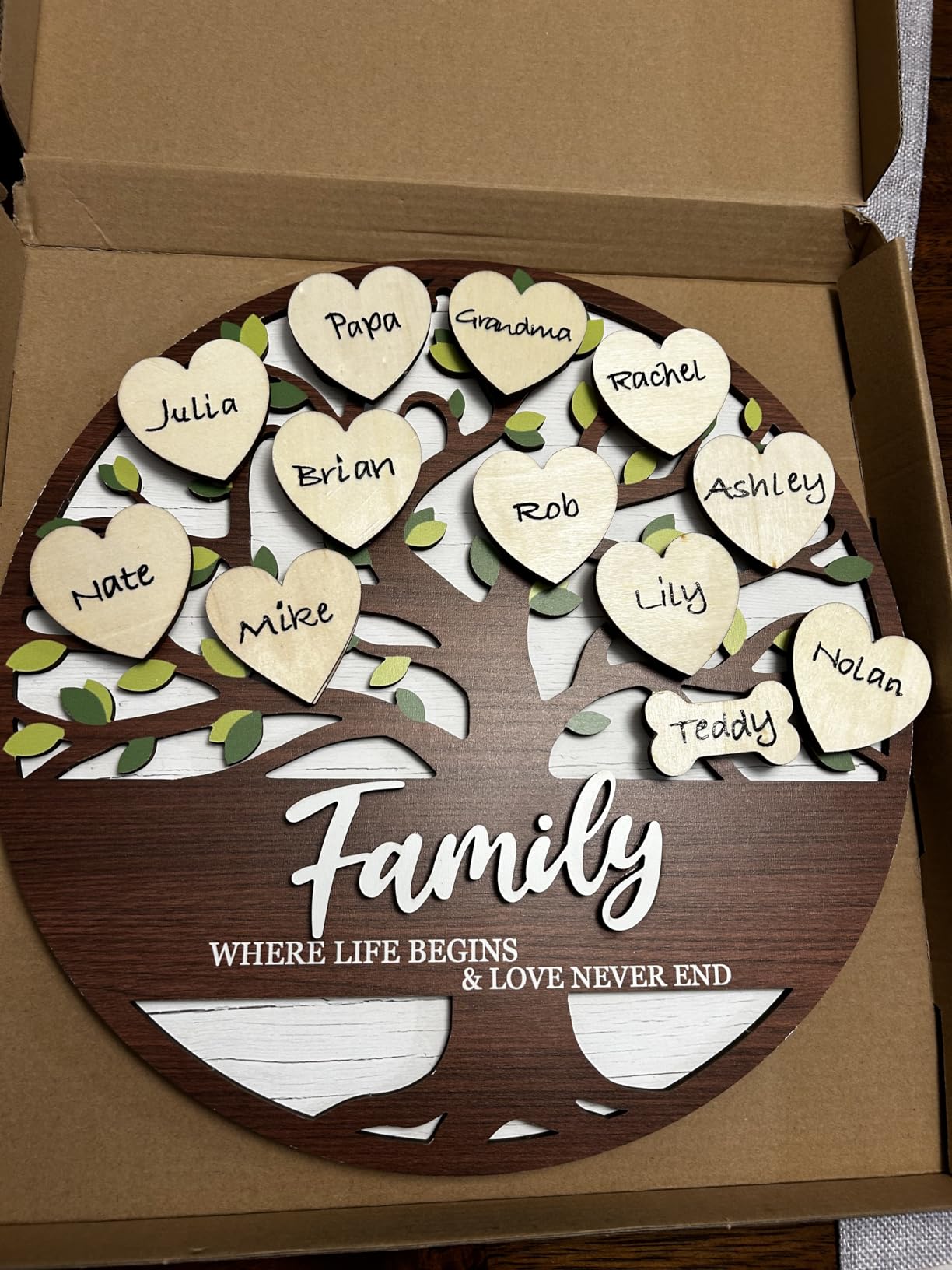 LHIUEM 3D Family Tree Decor Personalized Family Names Sign(12”x12”) DIY Names Inspirational Quote Gifts for Mom Grandma Families Birthday Thanksgivings Calendar Board with 20 Hook and Loop Stickers customer photo 1