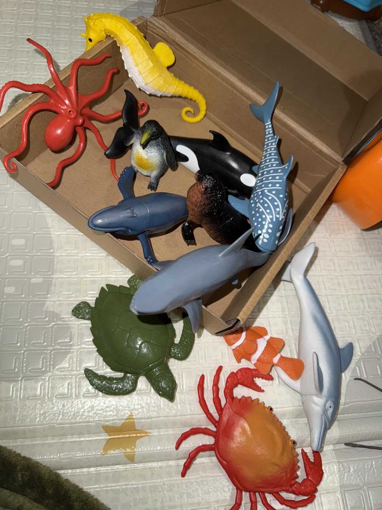 Ocean Sea Life Toy Figures Set for Kids, 12 PCS Realistic Marine Animals with Shark, Dolphin, Sea Turtle, Penguin, Seal, Clownfish, Crab, Ocean Animal Figure Toys for Boys Girls Toddlers customer photo 2