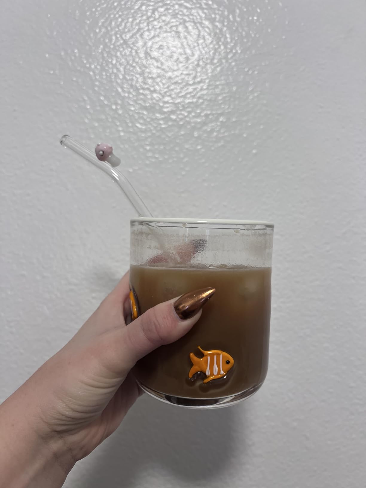 JarThenaAMCS 2Pcs Fish Icon Juice Glass 14 Oz Summer Goldfish Wine Glass Stemless Cocktail Drinking Cups for Gifts Home Christmas Party Favors Supplies customer photo 1