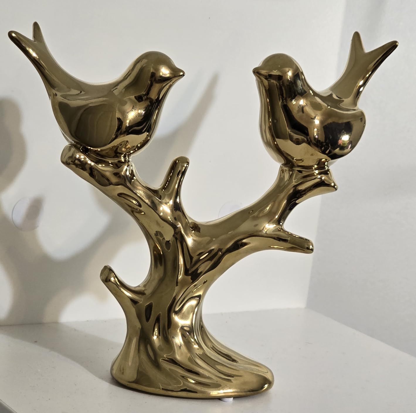 Silver Ceramic Bird Statue, Mirror Chrome Finish, Two Lovebirds on Branch, 7-Inch Mantel & Bookshelf Decor, Modern Home Sculpture, Housewarming Wedding customer photo 2