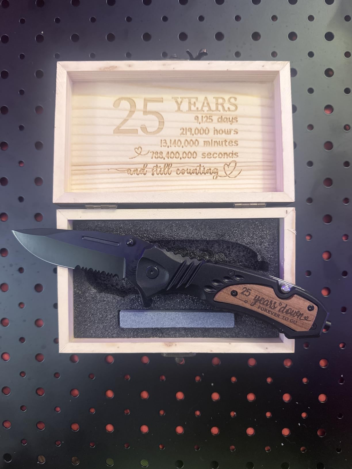 6 Years Iron Anniversary Keepsake Gifts for Him - Engraved Folding Knife with Wood Box customer photo 1