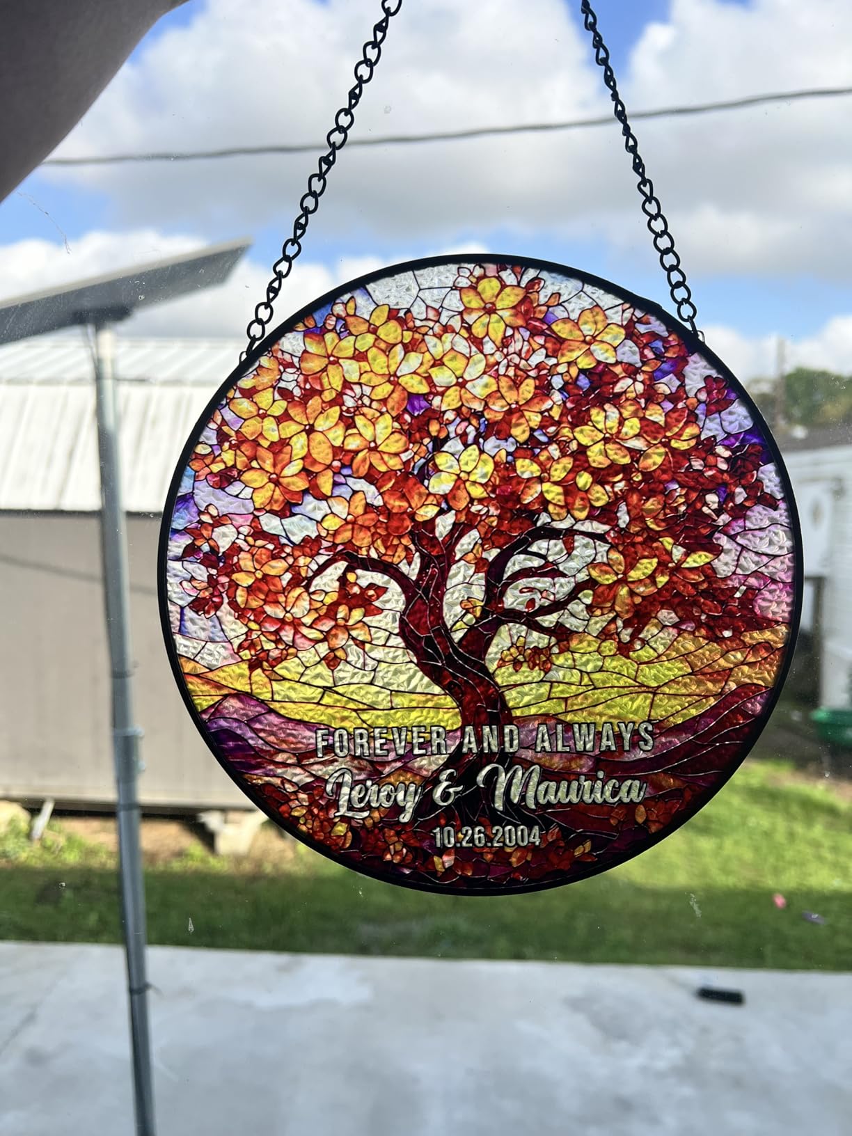 Personalized 35th Coral Anniversary Tree of Life Stained Glass Suncatcher, Custom Names Date 35 Years Wedding Milestone Gift for Parents Grandparents Husband Wife Couples customer photo 1