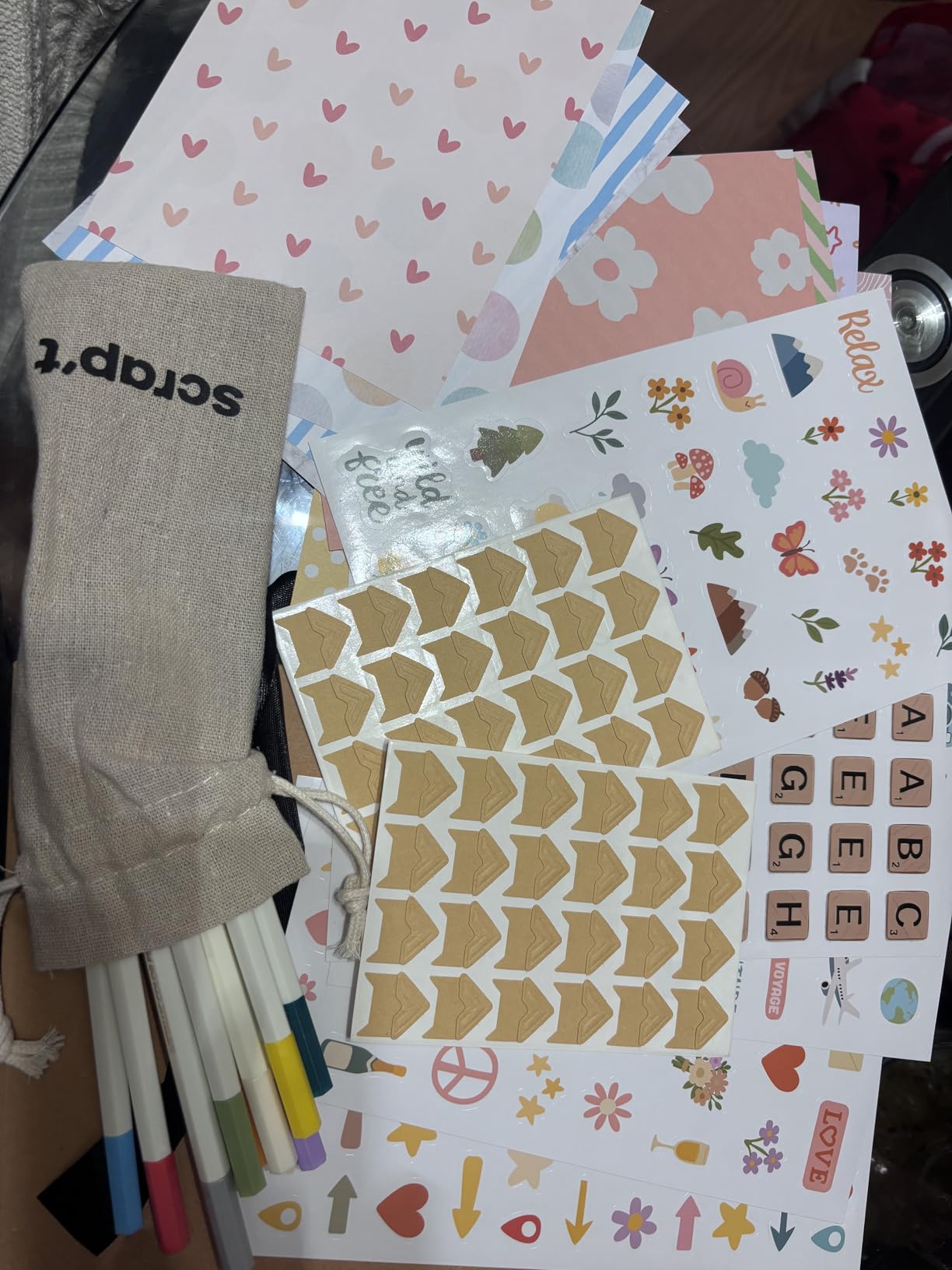 Scrapbook Kit - 80 Page Photo Album DIY Scrapbook - Holds 300+ Photos, with Metallic Pens, 150+ Stickers, Glue Pen, Washi Tapes, Backing Paper, Photo Corner Stickers (Starter Kit - 8 x 8 Inch, Kraft) customer photo 1