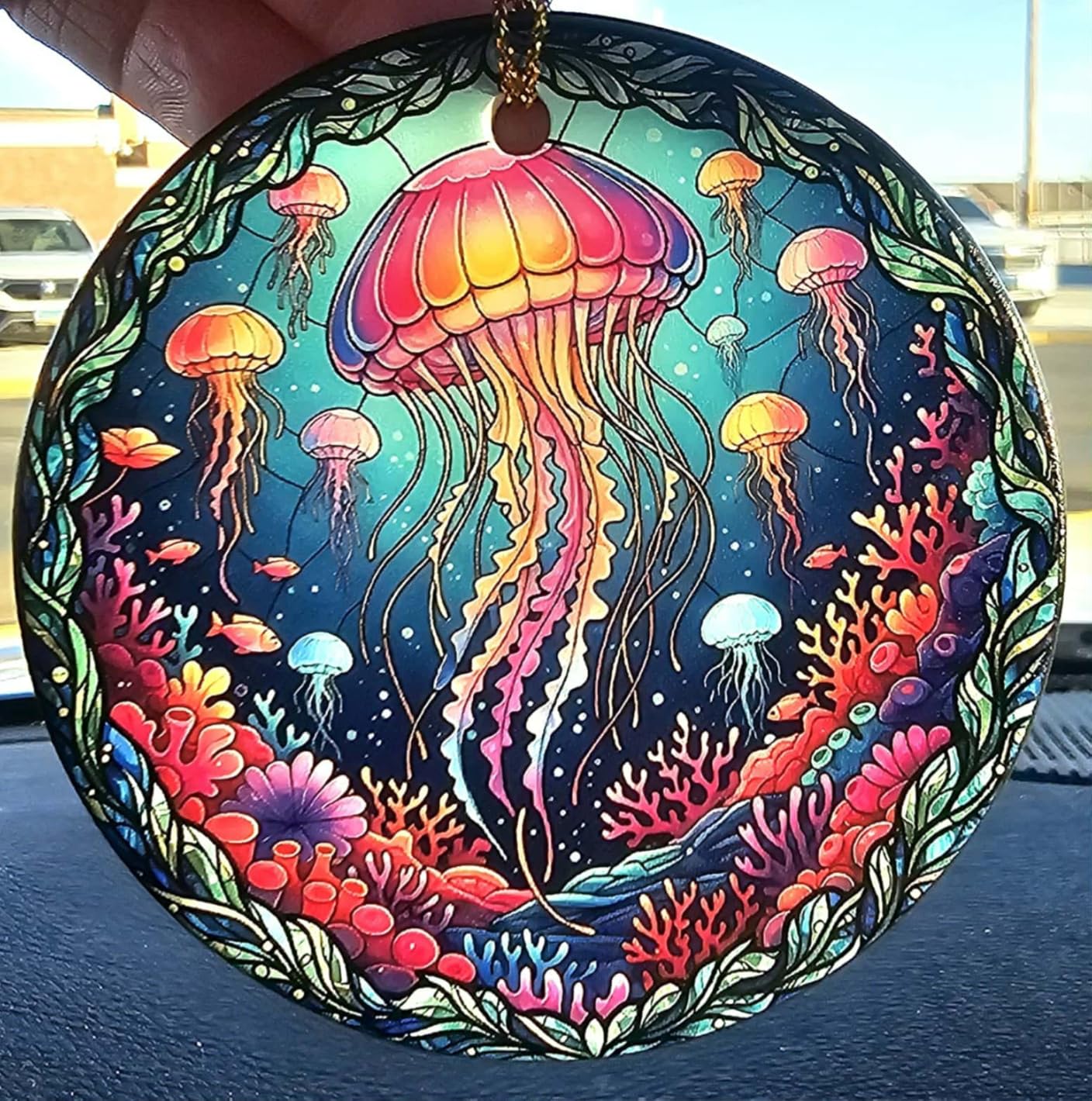 Velyra Jellyfish Christmas Ornament 2026 Stained Glass Ocean Sea Gift | Stained Glass Jellyfish Ceramic Ornament. Under the Sea Marine Art Keepsake for Ocean Lovers customer photo 1