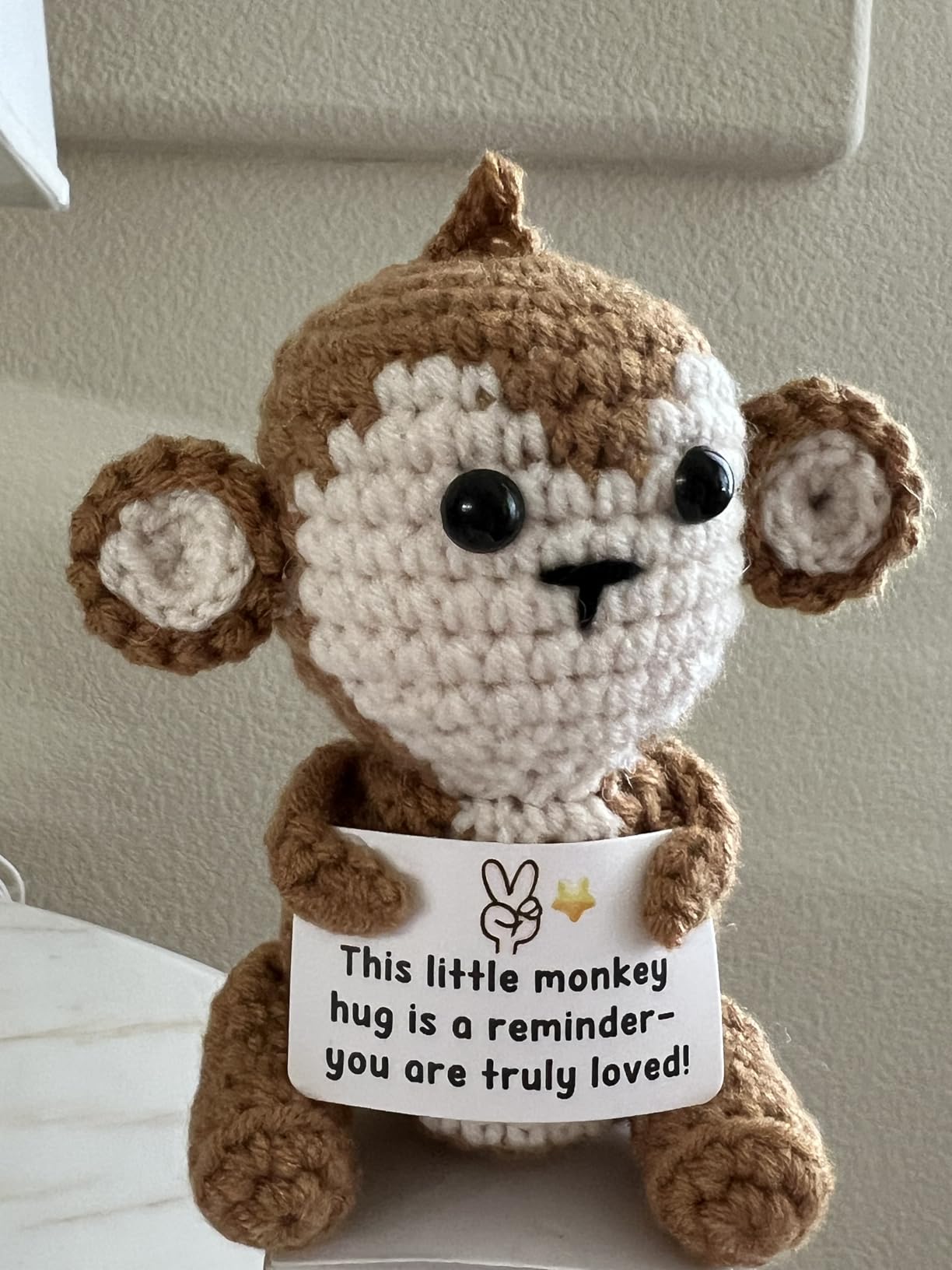 Positive Monkey Crochet Monkey Stuffed Animal Emotional Support Crochet | Positive Monkey Crochet Monkey Stuffed Animal Monkeys Plush Birthday Gifts for Women Men Daughter Son Friends Brown customer photo 1