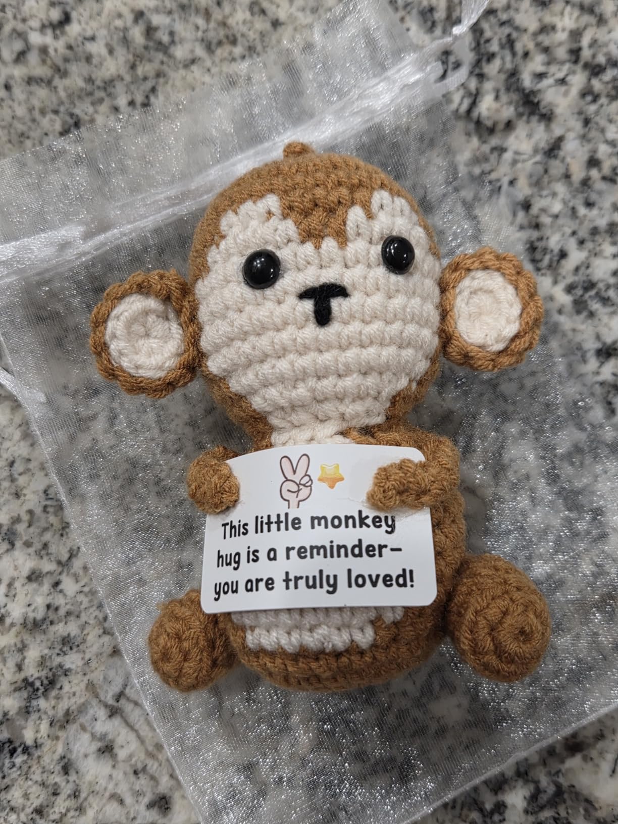 Positive Monkey Crochet Monkey Stuffed Animal Emotional Support Crochet | Positive Monkey Crochet Monkey Stuffed Animal Monkeys Plush Birthday Gifts for Women Men Daughter Son Friends Brown customer photo 2