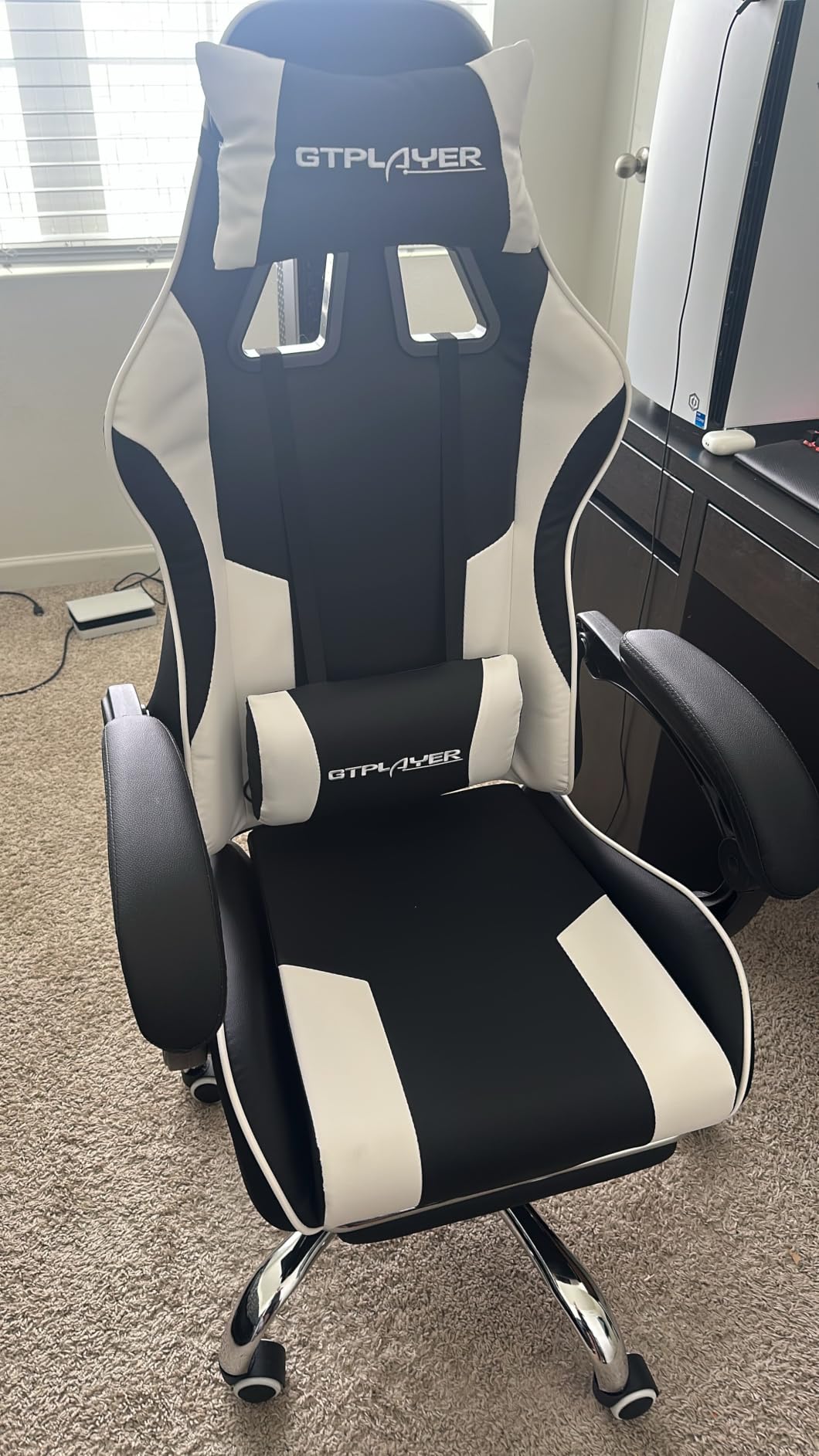 GTPLAYER Gaming Chair, Computer Chair with Footrest and Lumbar Support, Height Adjustable Game Chair with 360°-Swivel Seat and Headrest and for Office or Gaming (Pearl White) customer photo 2