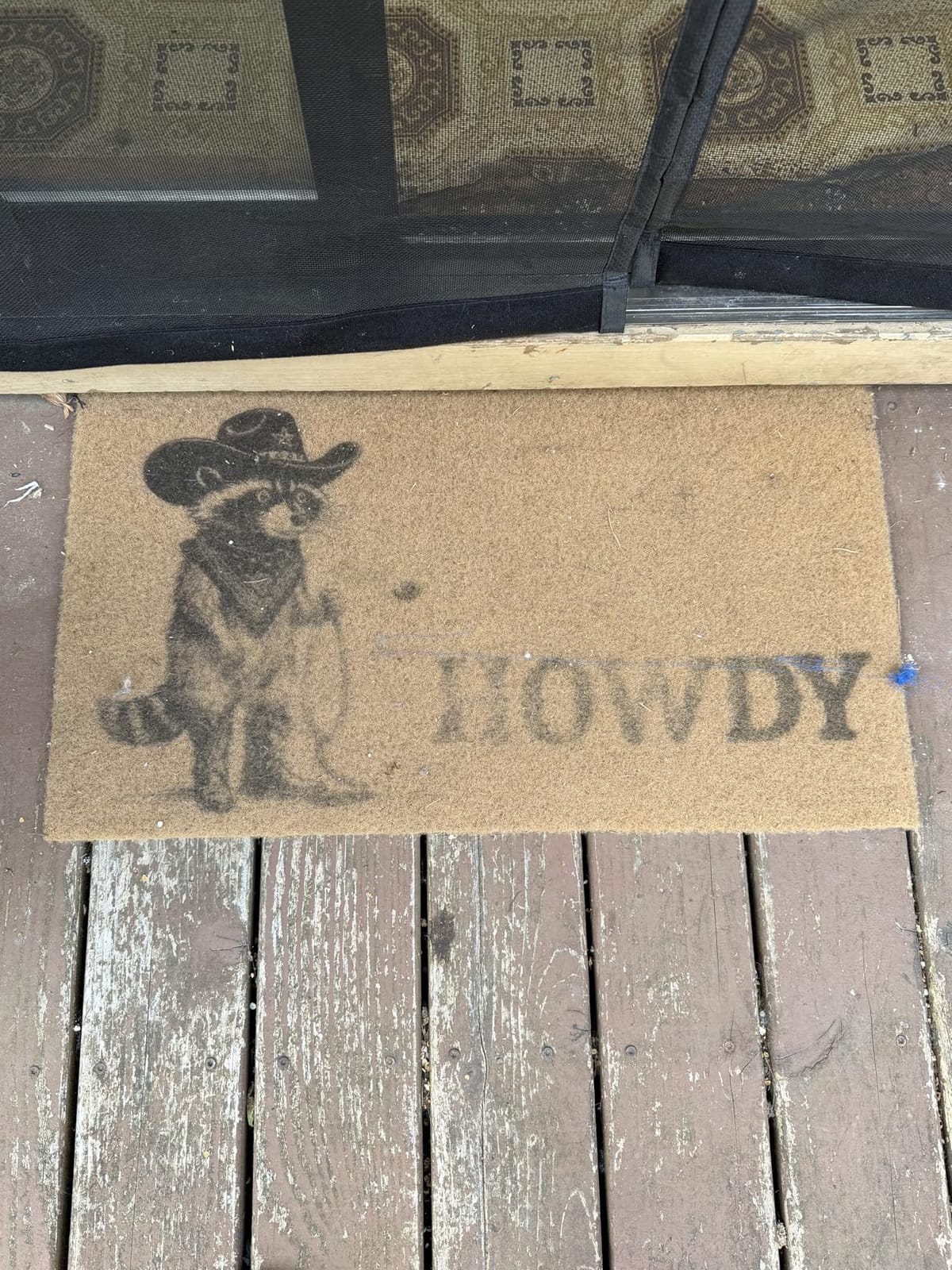 Cowboy Raccoon Door Mat, Funny Howdy Welcome Rug for Front Porch | 17