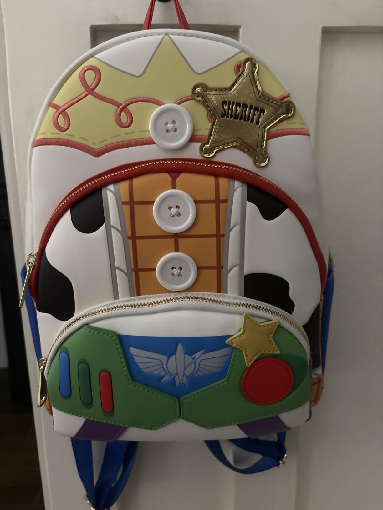 Loungefly Disney: Pixar - Toy Story 5 - to Infinity and Beyond - Woody, Jessie and Buzz Lightyear - Printed Denim Trim Triple Pocket Mid-Size Backpack - Gift for Kids & Adults - Collectible Bags customer photo 1